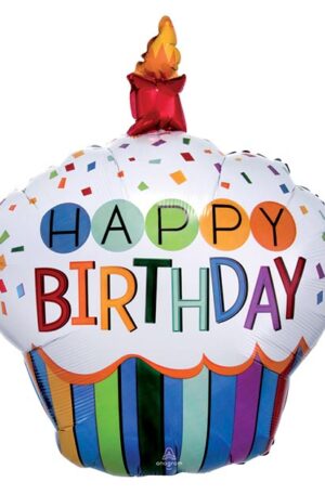 36" Happy Birthday Cupcake Balloon skyhighballoons305.com