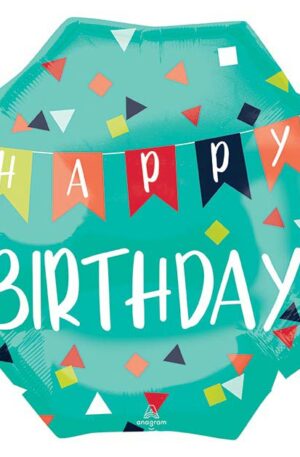 22" Happy Birthday Teal Supershape Balloon skyhighballoons305.com