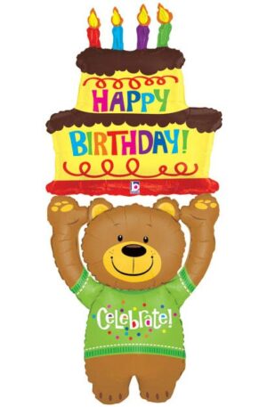 60" Bear Holding Up Cake Balloon skyhighballoons305.com